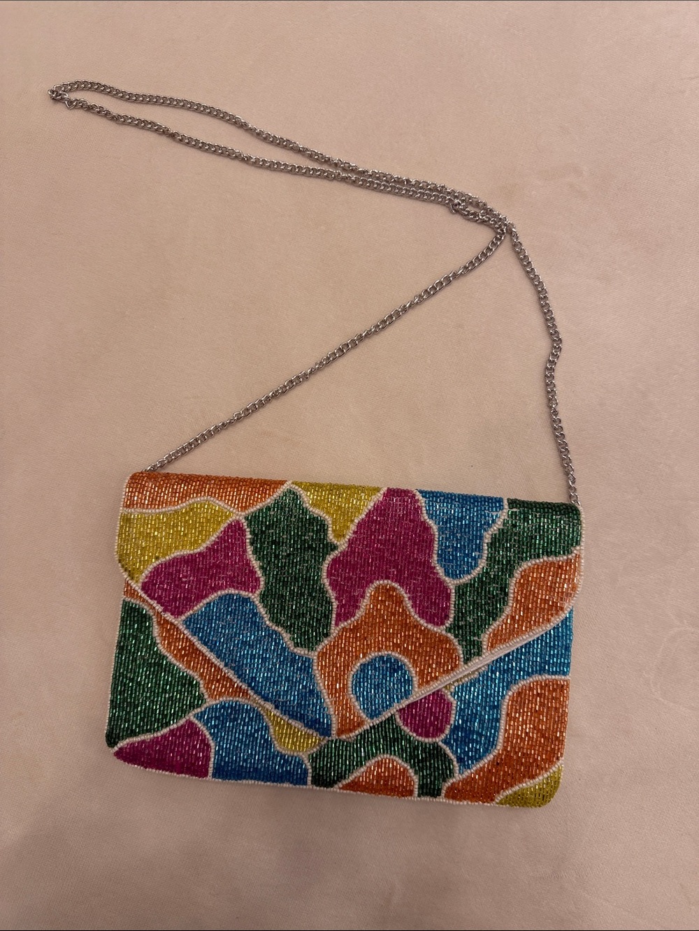 Multicolor Beaded Crossbody Bag with Chain Strap